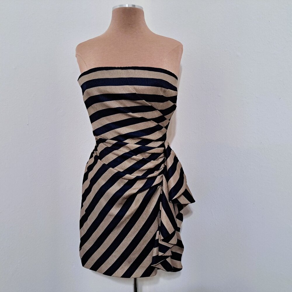 BCBG Max Azria Women's Strapless Mini Dress Stripes/Ruffle Size 06